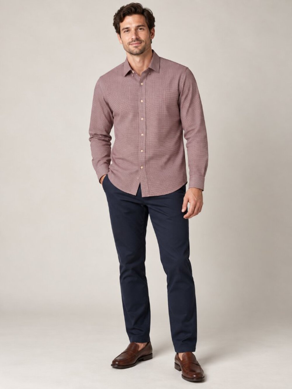 Banana Republic Burgundy Micro-Pattern Non-Iron Slim Fit Shirt L 16–16.5